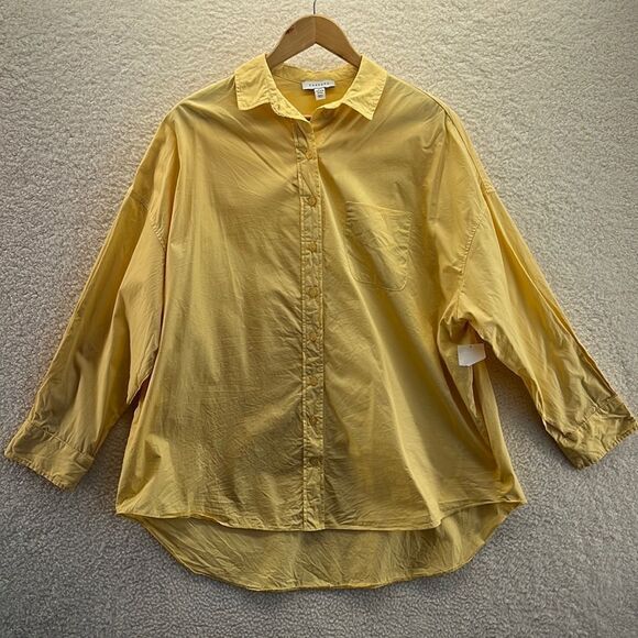 TopShop Shirt Womens‎ Small Yellow Poplin Button Down Oversized Long Sleeve - Picture 2 of 8
